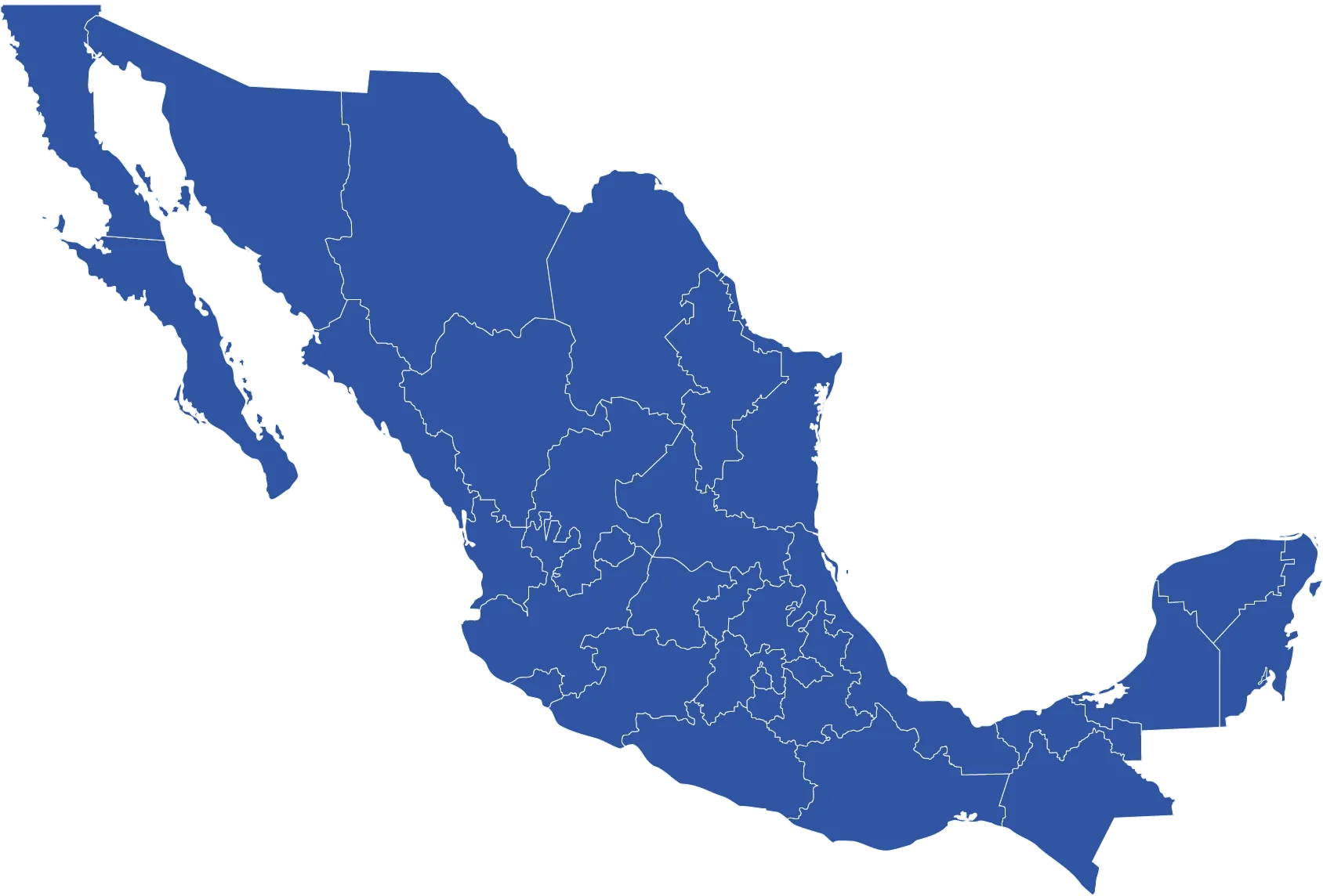 Mapa de México con las entidades donde Pidasa tiene clientes.